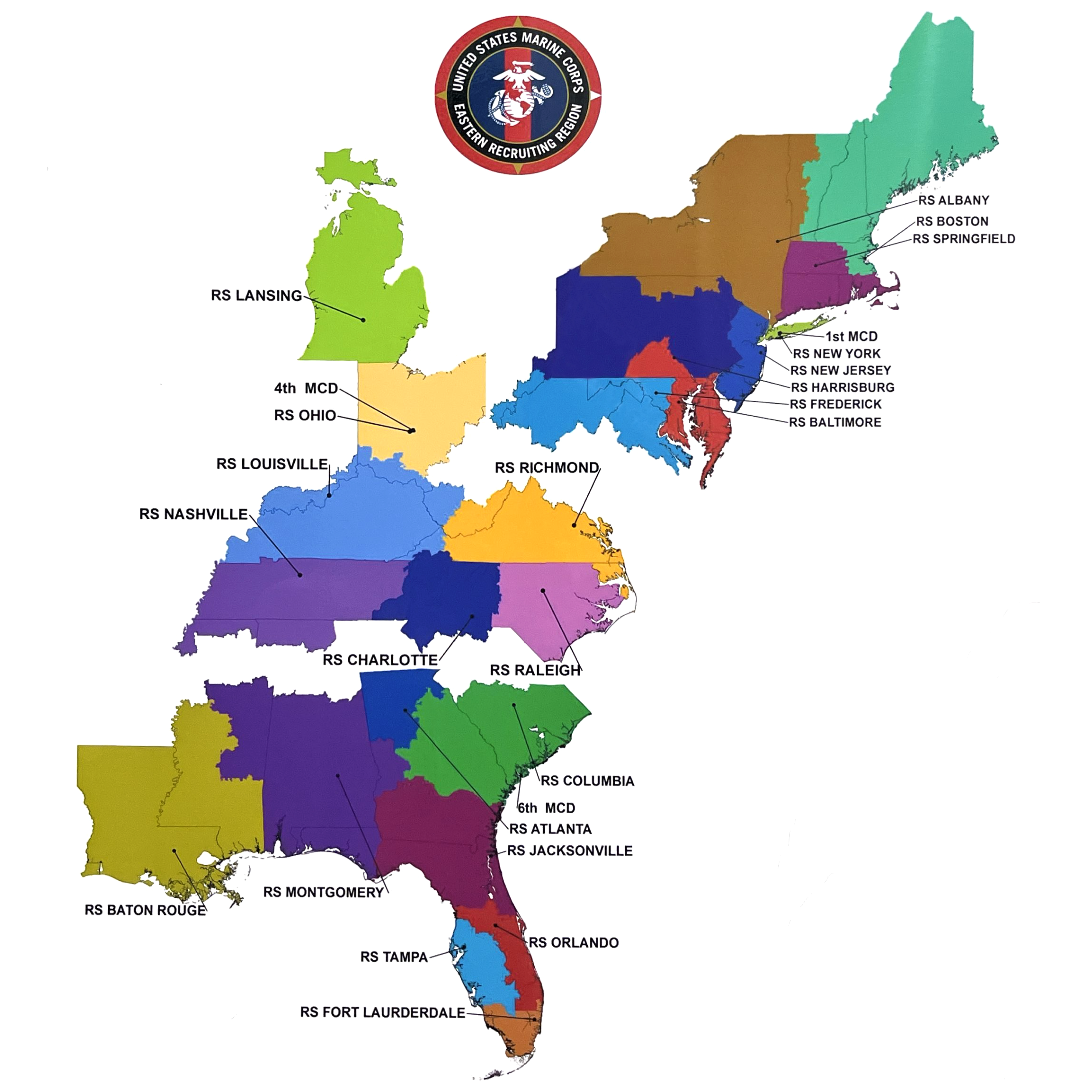 A visual representation of the Eastern Recruiting Region area of responsibility.